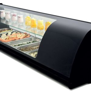 Vitrina refrigerada de tapas doble piso placa lisa color negro dim.1456x390x360h mm línea Badajoz 6VTG DOBLE-NE