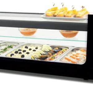 Vitrina refrigerada de tapas triple piso placa lisa color negro dim. 1456x390x376h mm línea Badajoz 6VTG TRIPLE-NE
