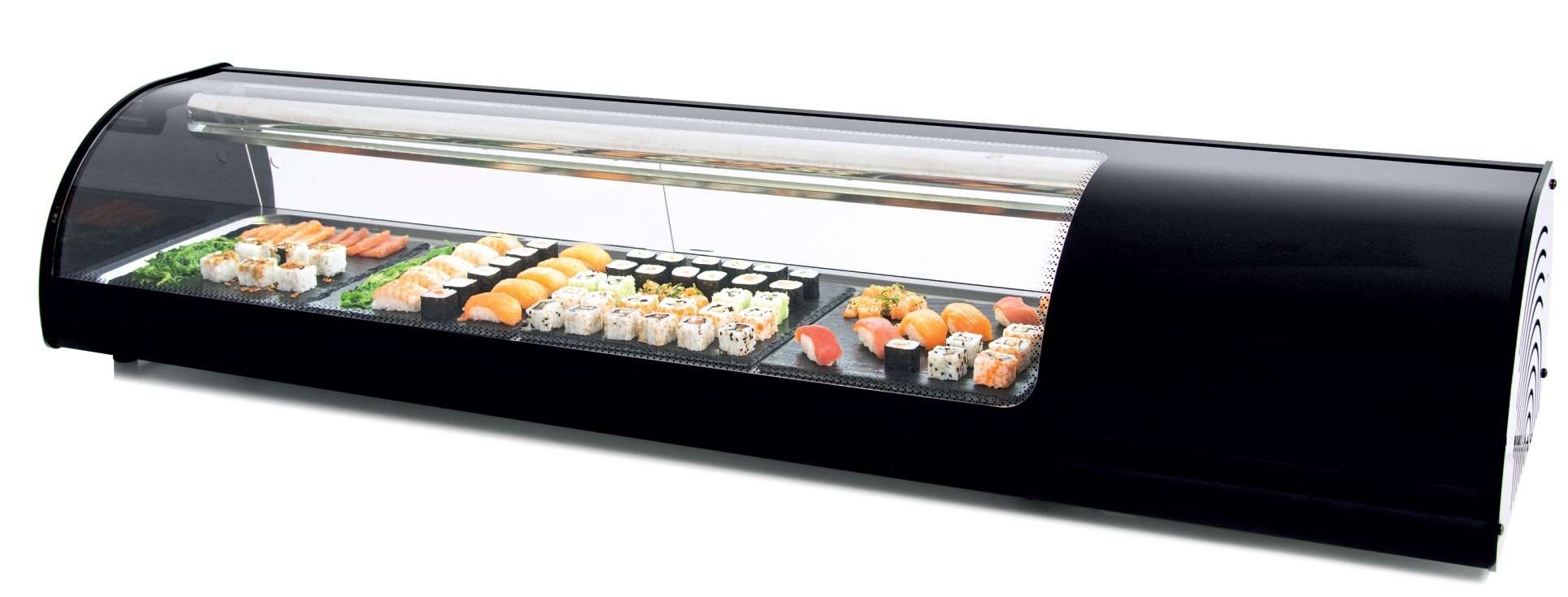 Vitrina refrigerada de tapas Sushi 8 bandejas GN1/3-40 color negro dim.1808x390x287h mm línea Badajoz 8VTG SUSHI-NE