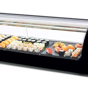 Vitrina refrigerada de tapas Sushi placa lisa color negro dim.1456x390x287h mm línea Badajoz 6VTL SUSHI-NE