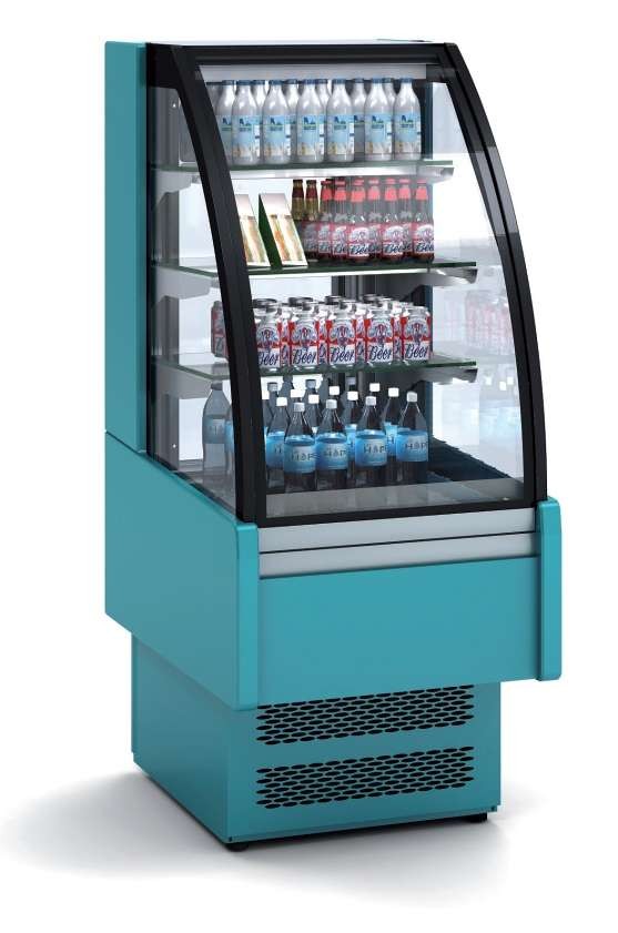 Vitrina Expositora Refrigerada Ventilada Cristal Curvo para snack dim.600x730x1379h mm Línea Córdoba VV-6-6-C