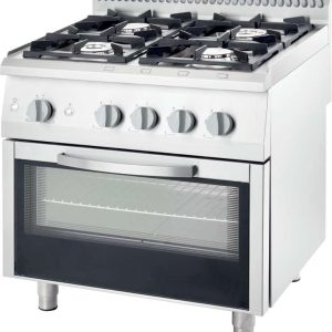 Cocina a gas con horno eléctrico estático GN1/1 4 fuegos 800x700x850h mm 3,5+2x5+7 Kw Línea Varsovia