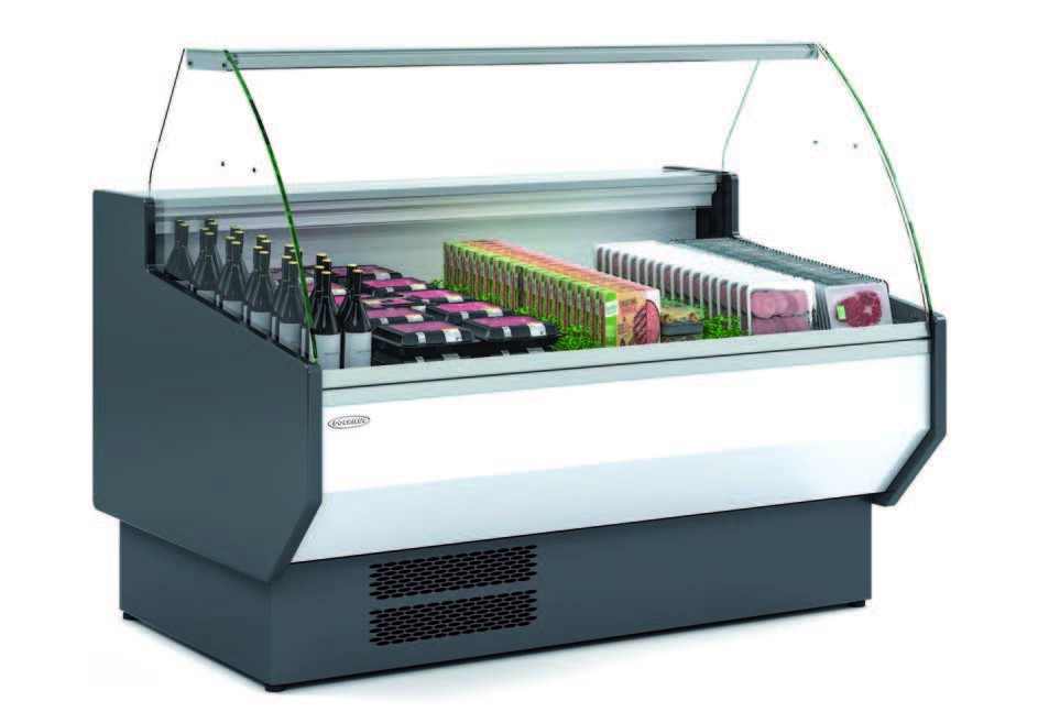 Vitrina Refrigerada Cristal Curvo Fondo 1100 dim.2525x1100x1235h mm Línea Córdoba VED-10-25-C-TF