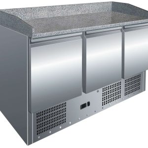 Mesa GN1/1 3 Puertas Preparación Pizzas con Encimera de Granito de 1365 x700 x1050h mm PEKIN S903PZ