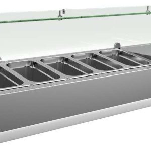 Vitrina 5 cubetas GN1/4 con Cúpula de Vídrio de 1200 x335 x440h mm PEKIN VRX1200330FG