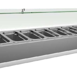 Vitrina 8 cubetas GN1/4 con Cúpula de Vídrio de 1800 x335 x440h mm PEKIN VRX1800330FG