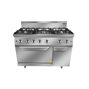 Fogón de gas con 6 quemadores con horno TEMP.100-300°C 50kW serie 700 - 1200x700x1085mm - 3x3,5kW + 3x7kW